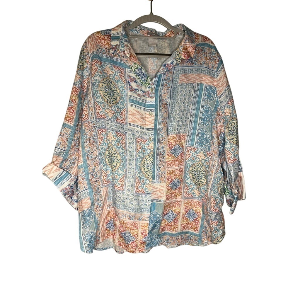 Chicos coastal tile linen blouse boho